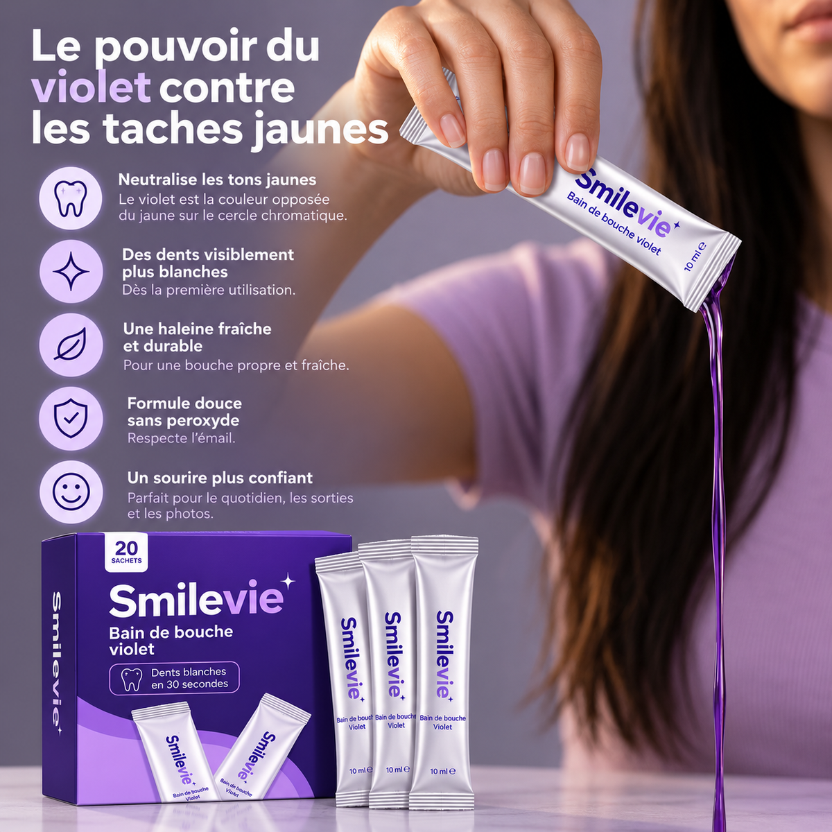 Smilevie – Soin Violet pour un Sourire Éclatant